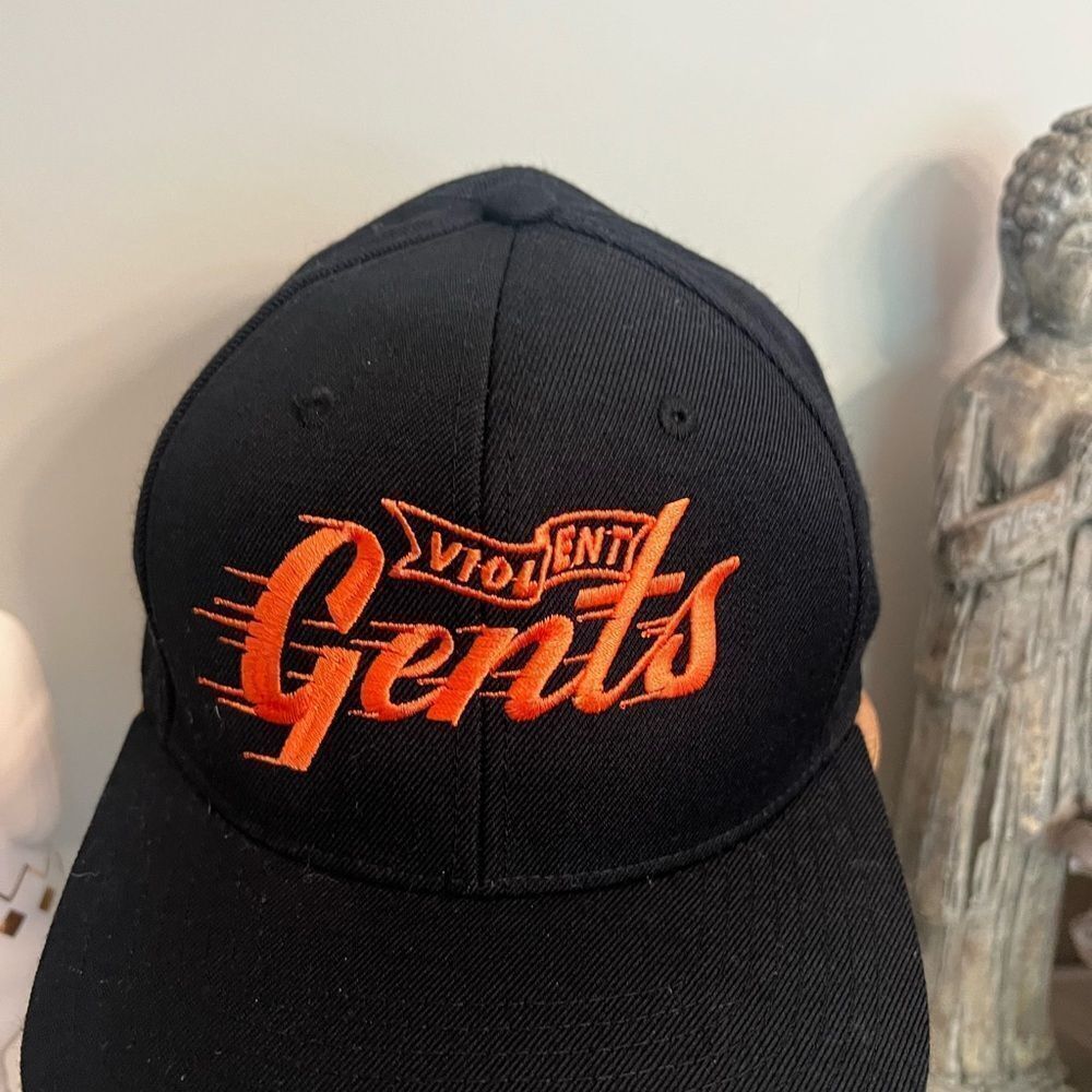 Violent Gents Black and Orange embroidered SnapBack Cap. Hockey.